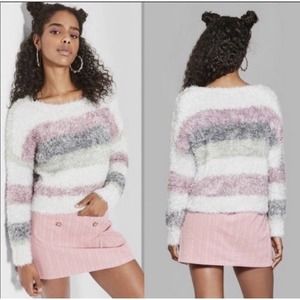 Wild fable NWT fuzzy sliver sparkly Multi color blocked crew neck sweater